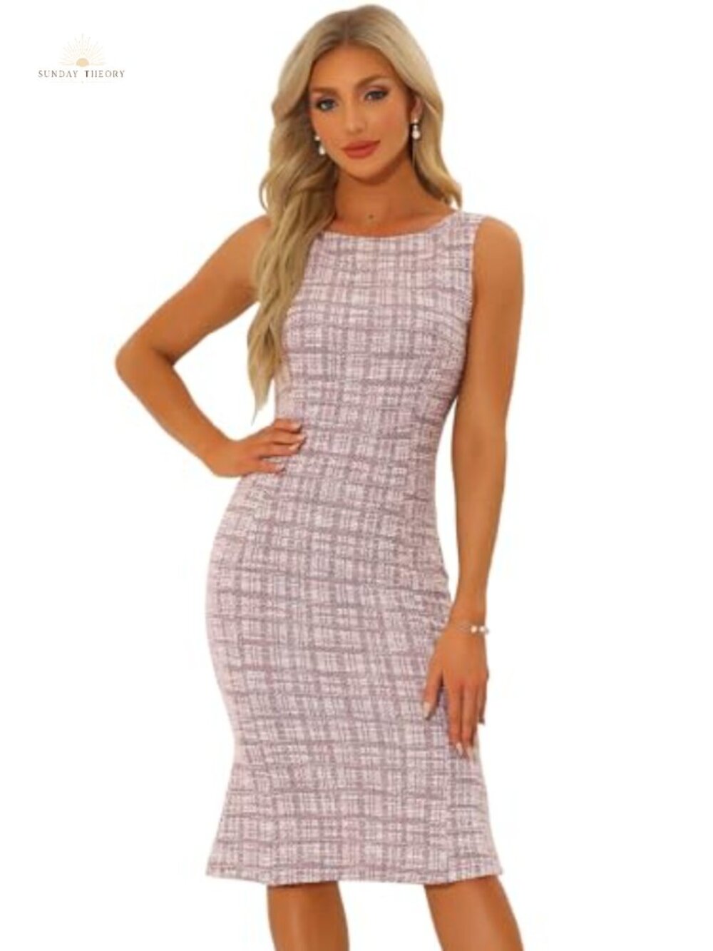 Tweed Bodycon Dress Sleeveless Sheath Work Cocktail Party